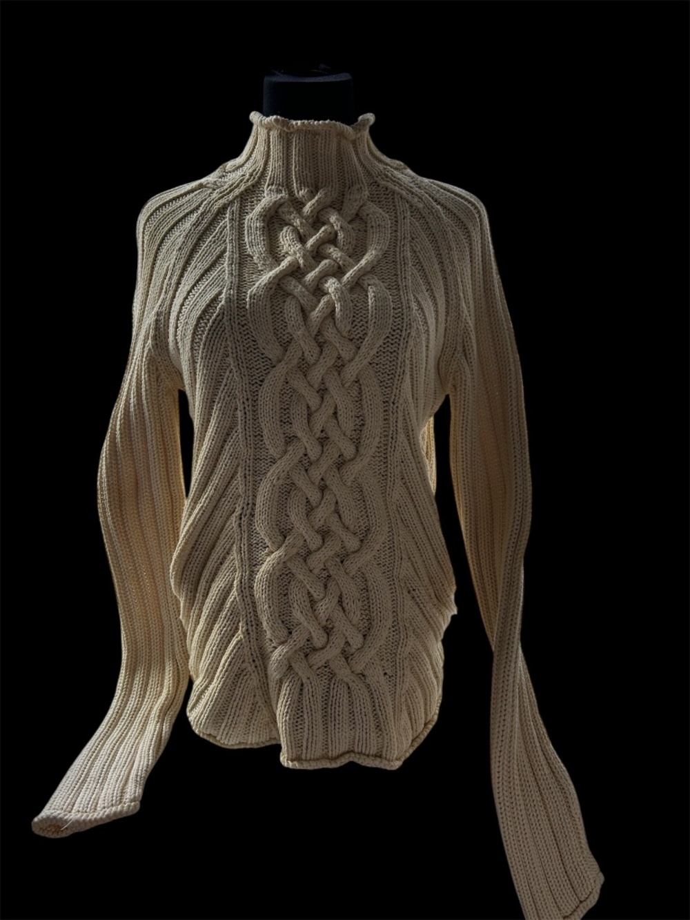 GAP Cream Cotton Cable Sweater Y2K L Cozy Winter Mock Turtleneck